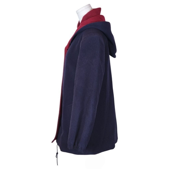 Vintage Mackintosh Wool Coat Hooded Navy Red Vest Made in USA Size 8 - Picture 2 of 11